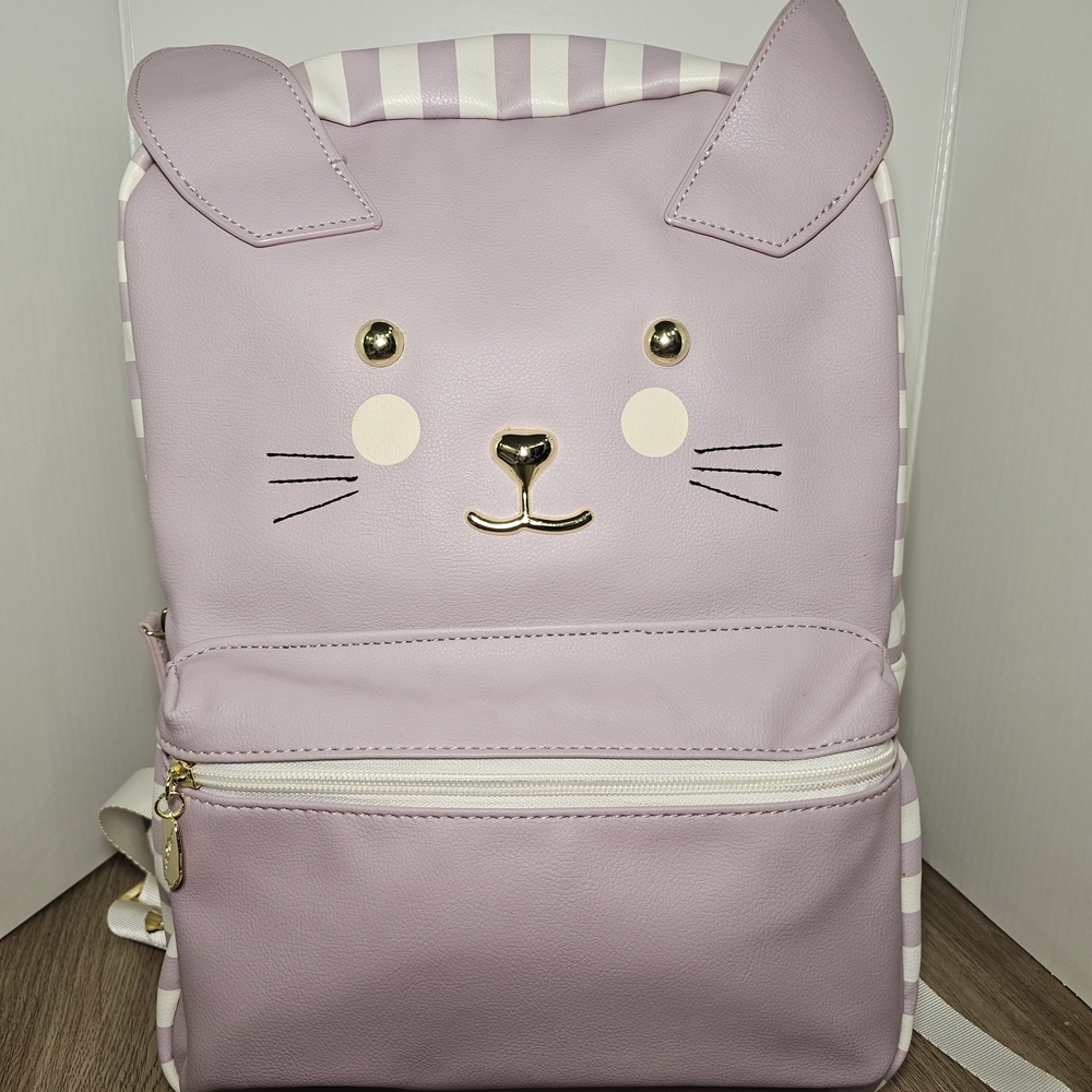 NWT Luv Betsey Johnson Cat Face Full Size 17" Lavender Striped School Backpack